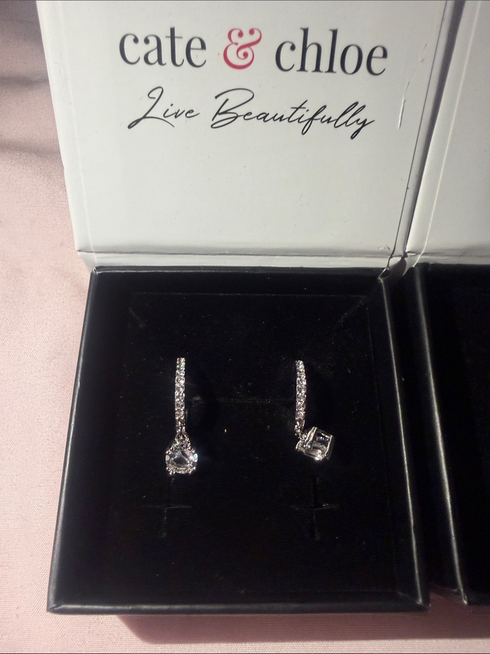 Cate & Chloe Silver Crystal Drop Earrings - Clear Stones